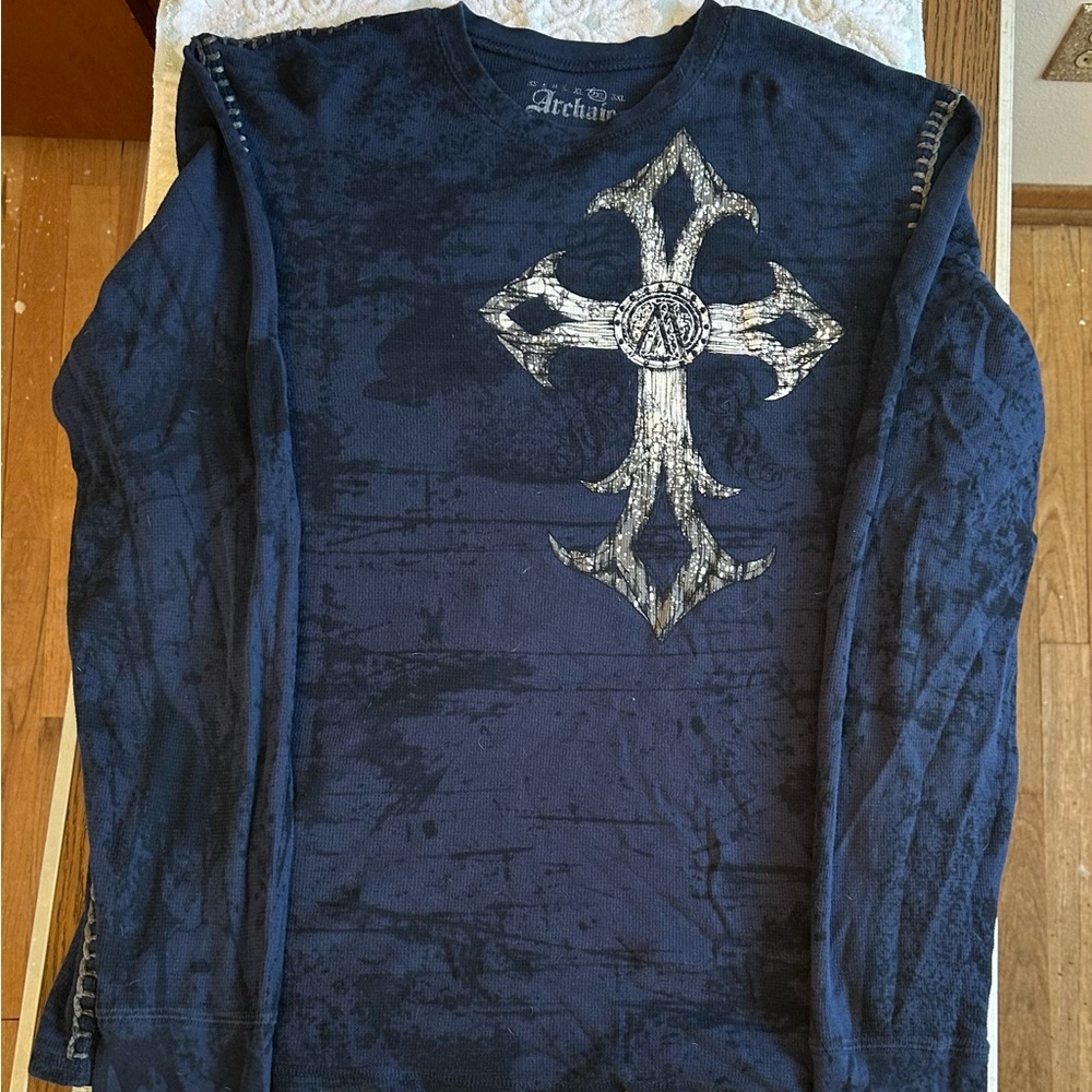Affliction Men's Dark Blue Cross Long Sleeve Tee